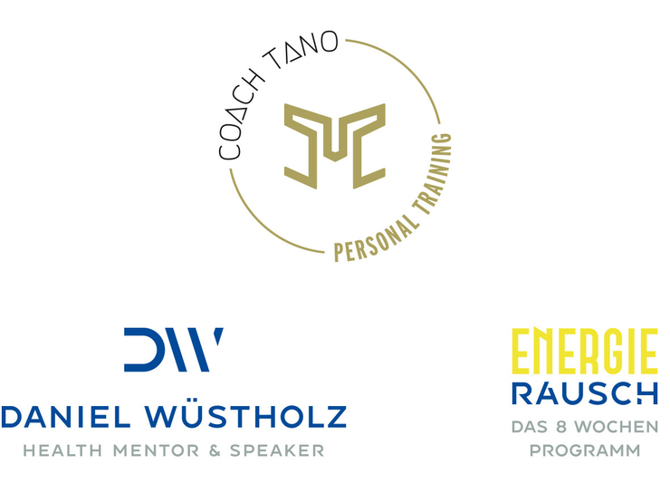 Oben: Logo von Coach Tano; unten: Logo (inkl. Corporate Design) von Daniel Wüstholz und seinem Programm Energierausch